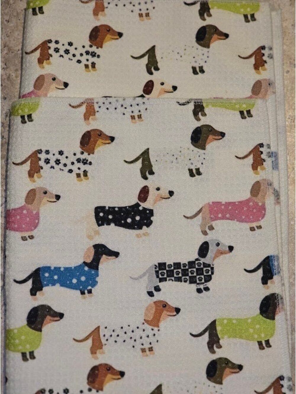 2 Cute Dachshund Dog Patterned Kitchen Towels